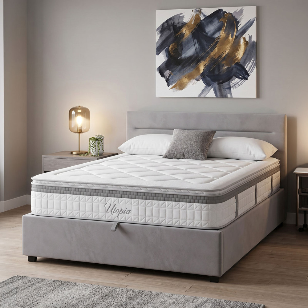 Krevat me dyshek dhe hapësirë magazinimi Molito-Utopia pakoworld kadife gri 150x200cm