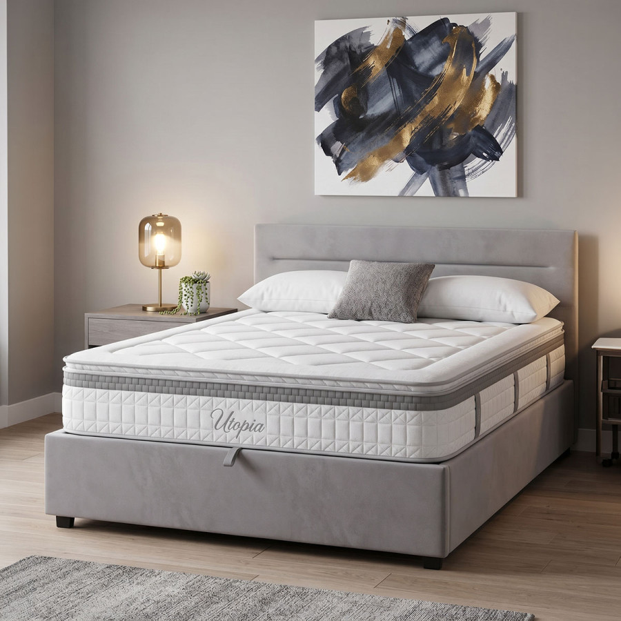Krevat me dyshek dhe hapësirë magazinimi Molito-Utopia pakoworld kadife gri 150x200cm