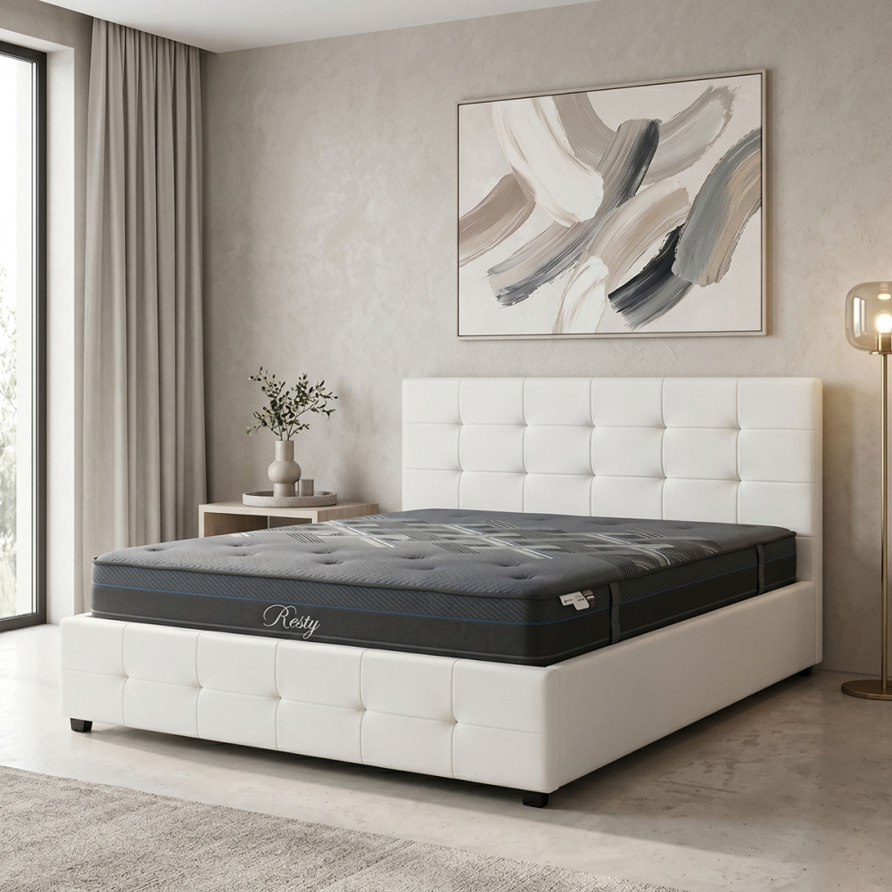 Krevat me dyshek dhe hapësirë magazinimi Roi-Resty Pakoworld PU e bardhë 160x200cm