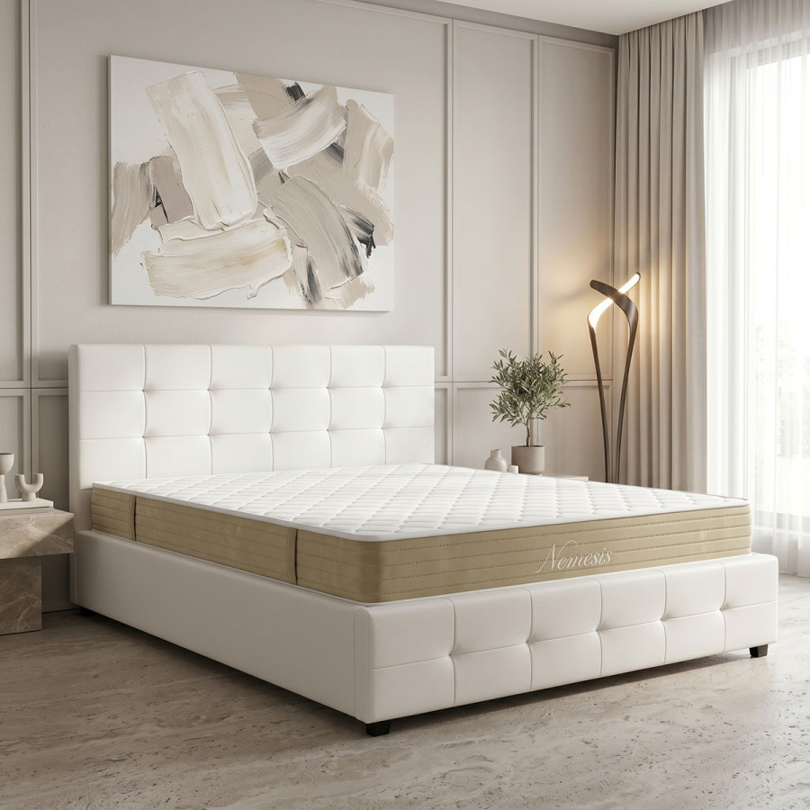 Krevat me dyshek dhe hapësirë magazinimi Roi-Nemesis Pakoworld PU i bardhë 160x200cm