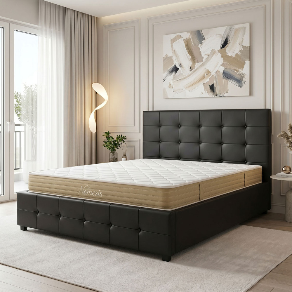 Krevat me dyshek dhe hapësirë magazinimi Roi-Nemesis pakoworld pu i zi 160x200cm