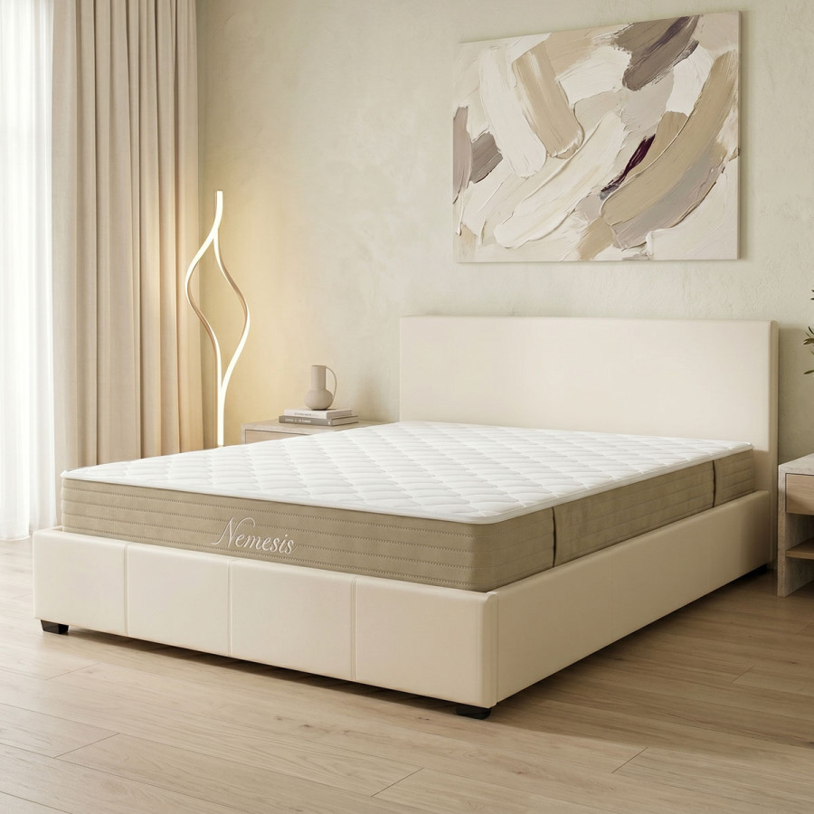 Shtrat me dyshek dhe hapësirë magazinimi Norse-Nemesis pakoworld PU e bardhë 160x200cm
