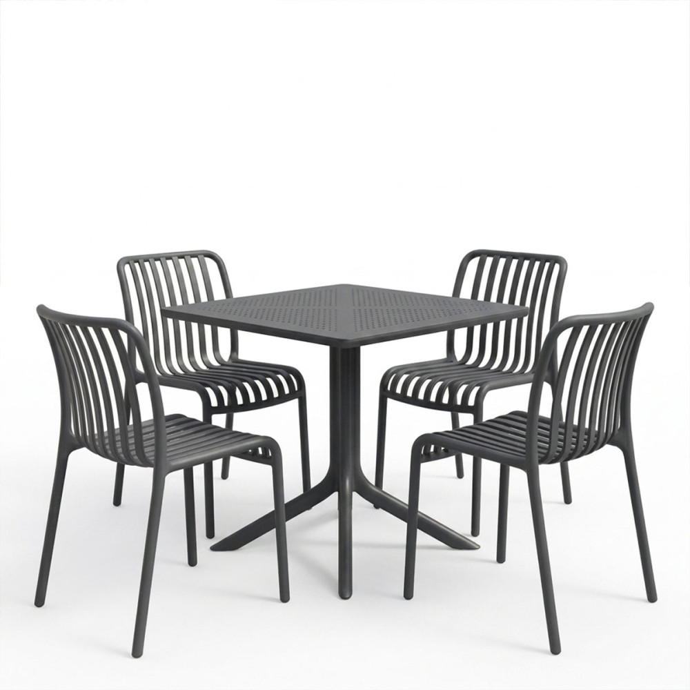 Dhomë ngrënieje Zoi Groovy pakoworld set 5 copë antracit PP 80x80x74cm