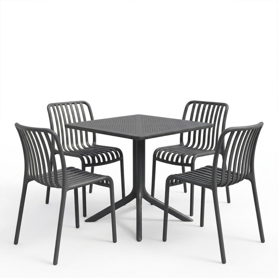 Dhomë ngrënieje Zoi Groovy pakoworld set 5 copë antracit PP 80x80x74cm