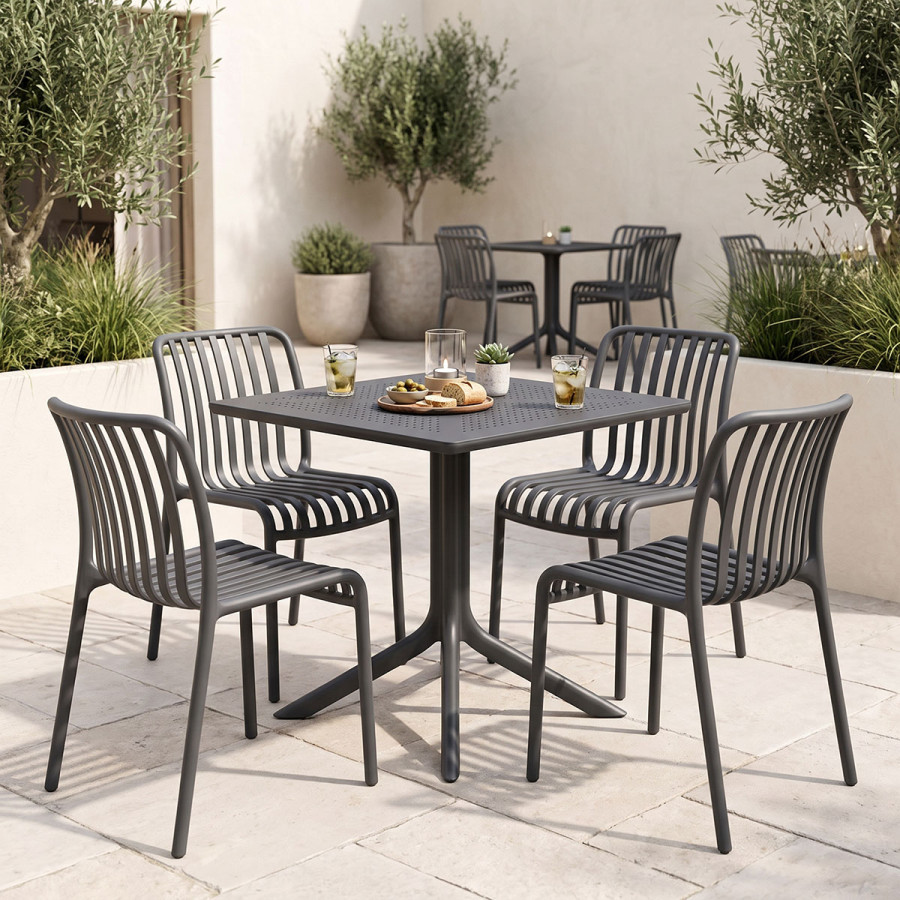 Dhomë ngrënieje Zoi Groovy pakoworld set 5 copë antracit PP 80x80x74cm