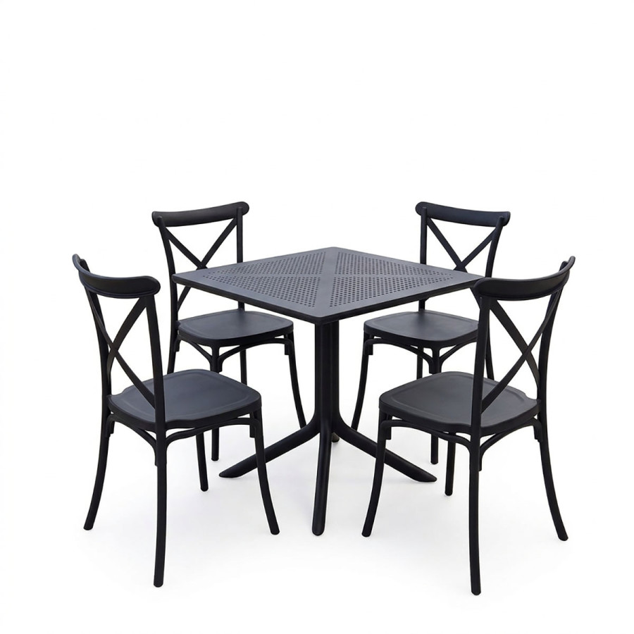 Set ngrënieje Crossie Groovy pakoworld set 5 copë PP antracit 80x80x74cm