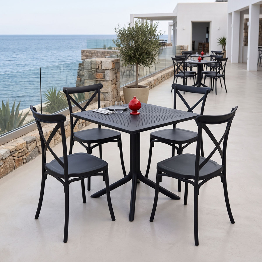 Set ngrënieje Crossie Groovy pakoworld set 5 copë PP antracit 80x80x74cm
