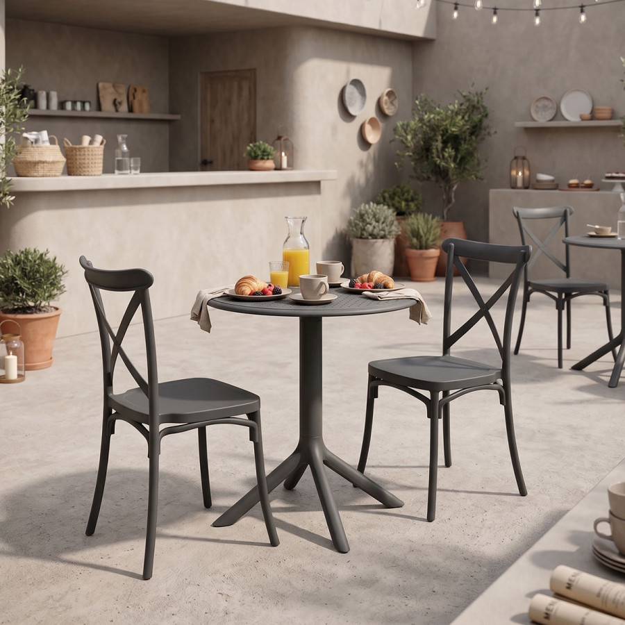 Set ngrënieje Mercon Crossie pakoworld set 3 copë PP antracit Φ60x75cm
