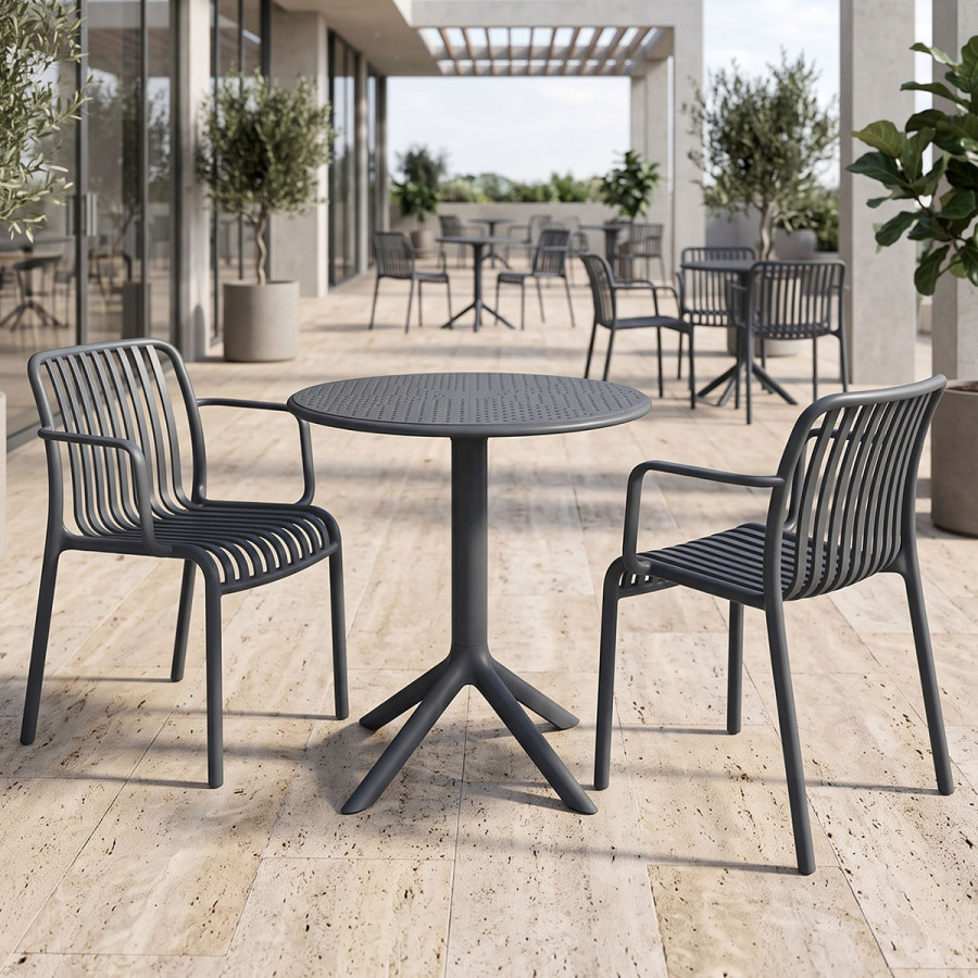 Set ngrënieje Mercon Zoi pakoworld set 3 copë antracit PP Φ60x75cm