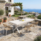 Set ngrënie Dagyn Ammos pakoworld set 7 copë alumin i bardhë me litar PE në nuancë natyrale 180-240x90x76cm