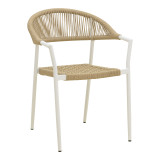 Set ngrënie Dagyn Ammos pakoworld set 7 copë alumin i bardhë me litar PE në nuancë natyrale 180-240x90x76cm