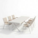 Set ngrënieje Dagyn Azelie pakoworld set 7 copë alumin i bardhë me tekstil bej 180-240x90x76cm