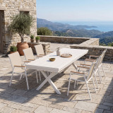 Set ngrënieje Dagyn Azelie pakoworld set 7 copë alumin i bardhë me tekstil bej 180-240x90x76cm