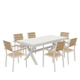 Set ngrënieje Dagyn Breze pakoworld set 7 copë alumin i bardhë me nuancë natyrale 180-240x90x76cm