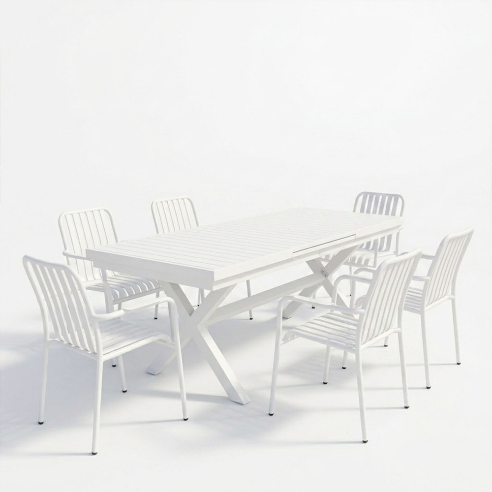 Set ngrënieje Dagyn Vista pakoworld set 7 copë alumini i bardhë 180-240x90x76cm