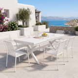 Set ngrënieje Dagyn Vista pakoworld set 7 copë alumini i bardhë 180-240x90x76cm