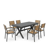 Set ngrënie Dagyn Breze pakoworld set 7 copë alumini antracit me nuancë natyrale 180-240x90x76cm