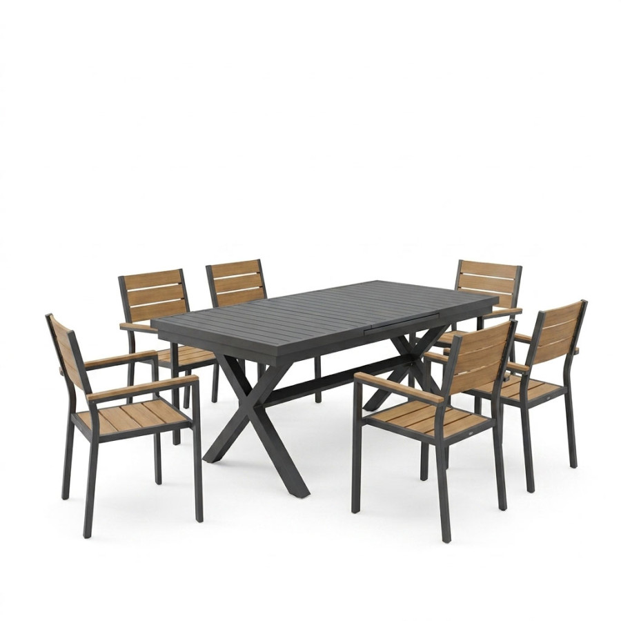 Set ngrënie Dagyn Breze pakoworld set 7 copë alumini antracit me nuancë natyrale 180-240x90x76cm