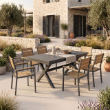 Set ngrënie Dagyn Breze pakoworld set 7 copë alumini antracit me nuancë natyrale 180-240x90x76cm