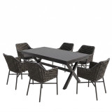Set ngrënieje Dagyn Ortegia pakoworld set 7 copë alumin antracit dhe litar PE 180-240x90x76cm