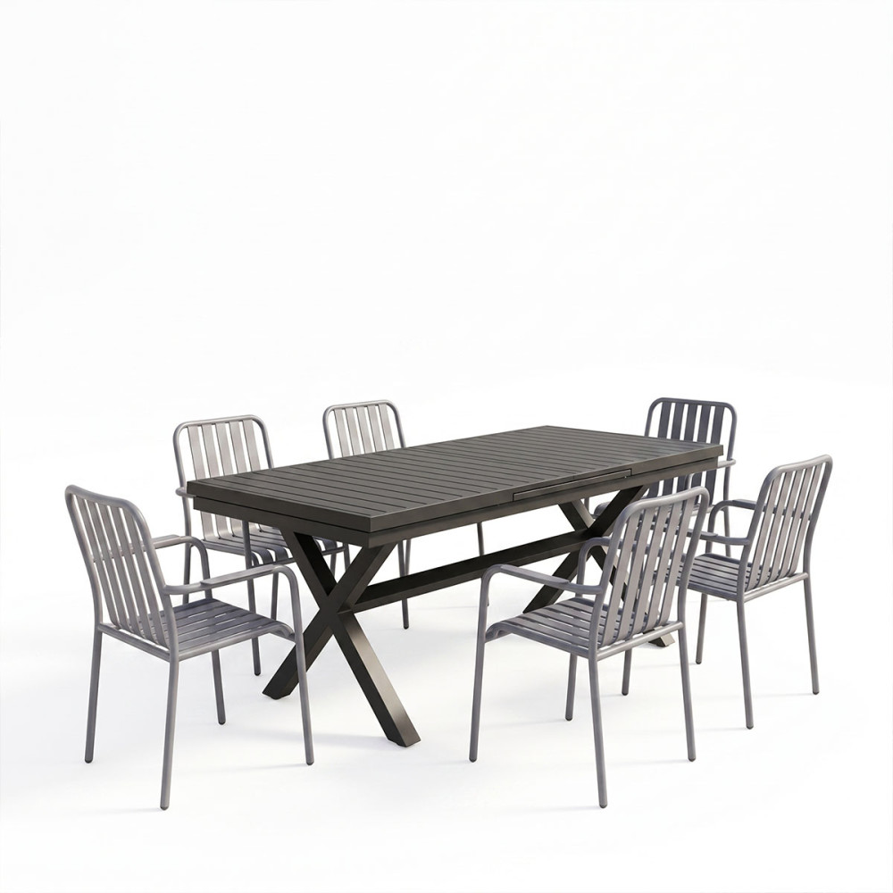 Set ngrënieje Dagyn Vista pakoworld set 7 copë alumini antracit 180-240x90x76cm