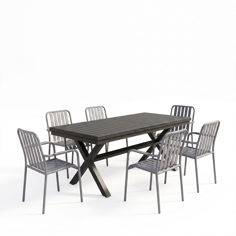 Set ngrënieje Dagyn Vista pakoworld set 7 copë alumini antracit 180-240x90x76cm
