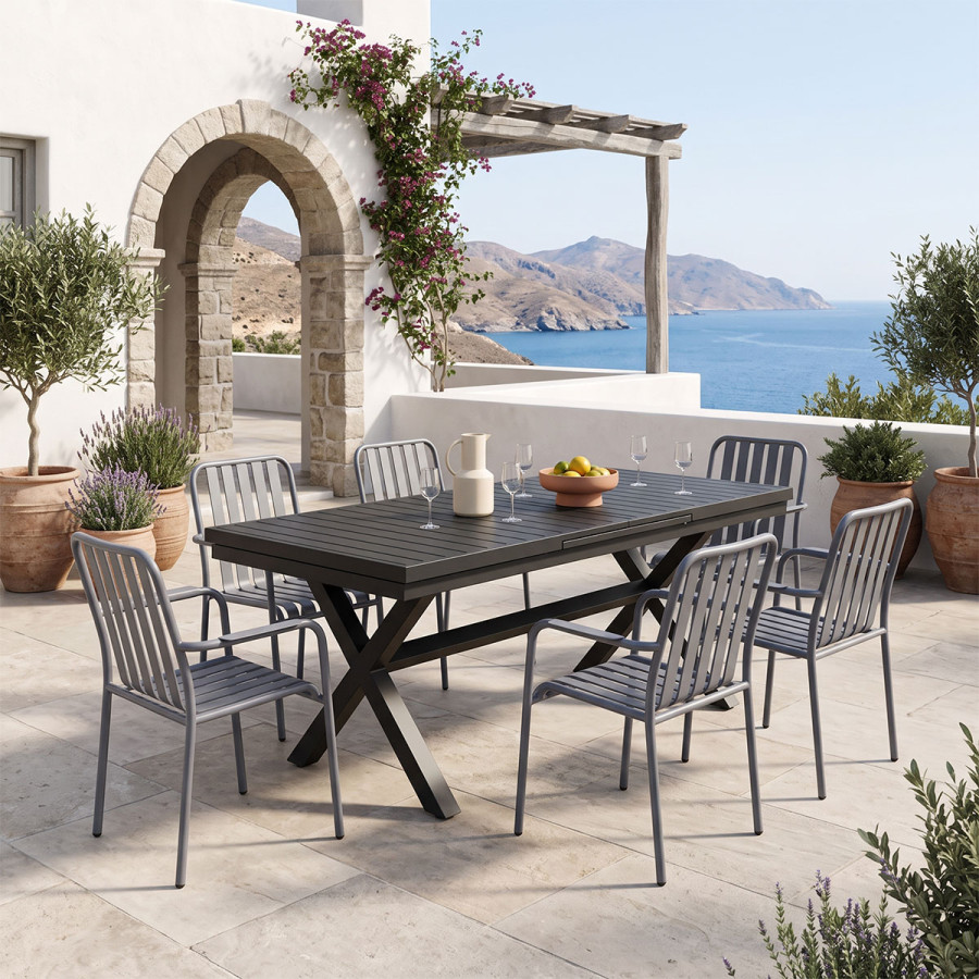 Set ngrënieje Dagyn Vista pakoworld set 7 copë alumini antracit 180-240x90x76cm