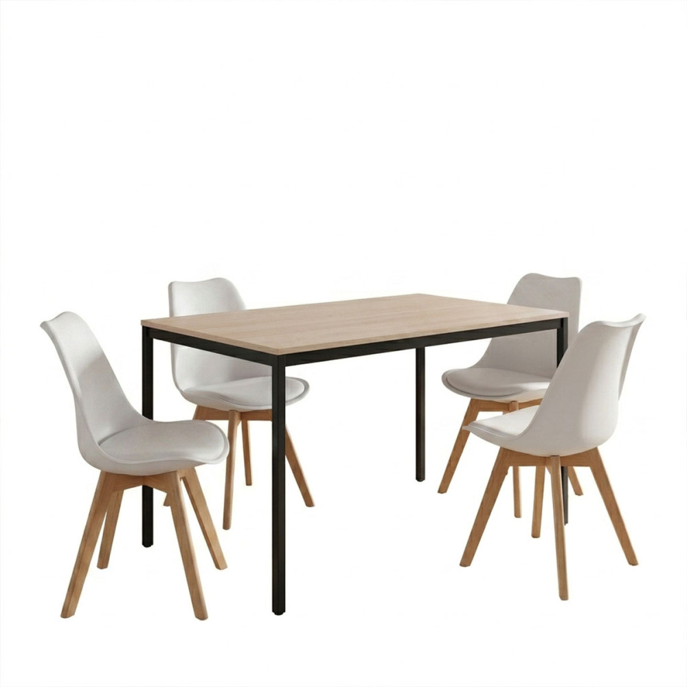 Set ngrënieje me karrige Gaston të bardha dhe tavolinë Faragio e zezë me nuancë natyrale 120x75x75cm set 5 copë