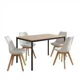 Set ngrënieje me karrige Gaston të bardha dhe tavolinë Faragio e zezë me nuancë natyrale 120x75x75cm set 5 copë