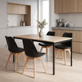 Set ngrënieje me karrige Gaston të zeza dhe tavolinë Faragio e zezë me nuancë natyrale 120x75x75cm set 5 copë