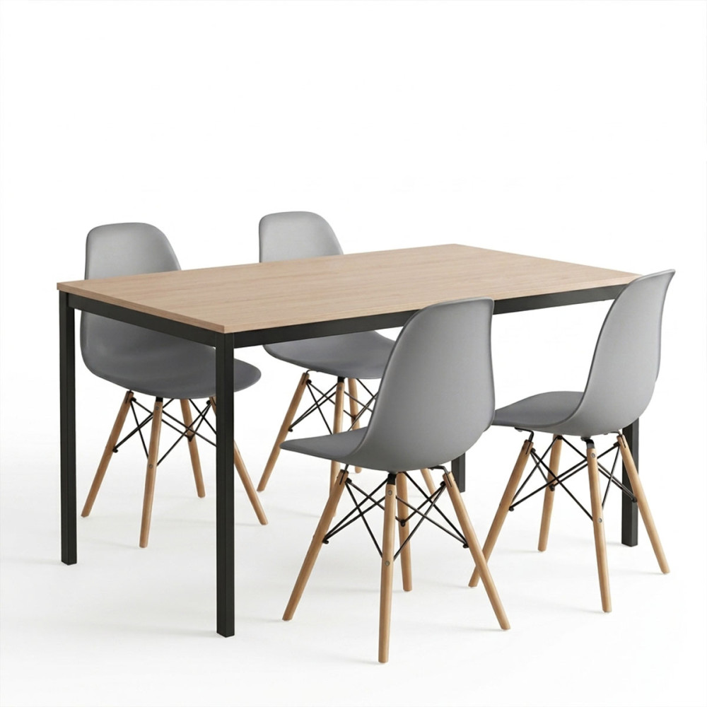Set ngrënieje me karrige Julita gri dhe tavolinë Faragio e zezë nuancë natyrale 120x75x75cm Set 5 copë