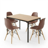 Set ngrënieje me karrige Julita kafe dhe tavolinë Faragio e zezë me nuancë natyrale 120x75x75cm Set 5 copë