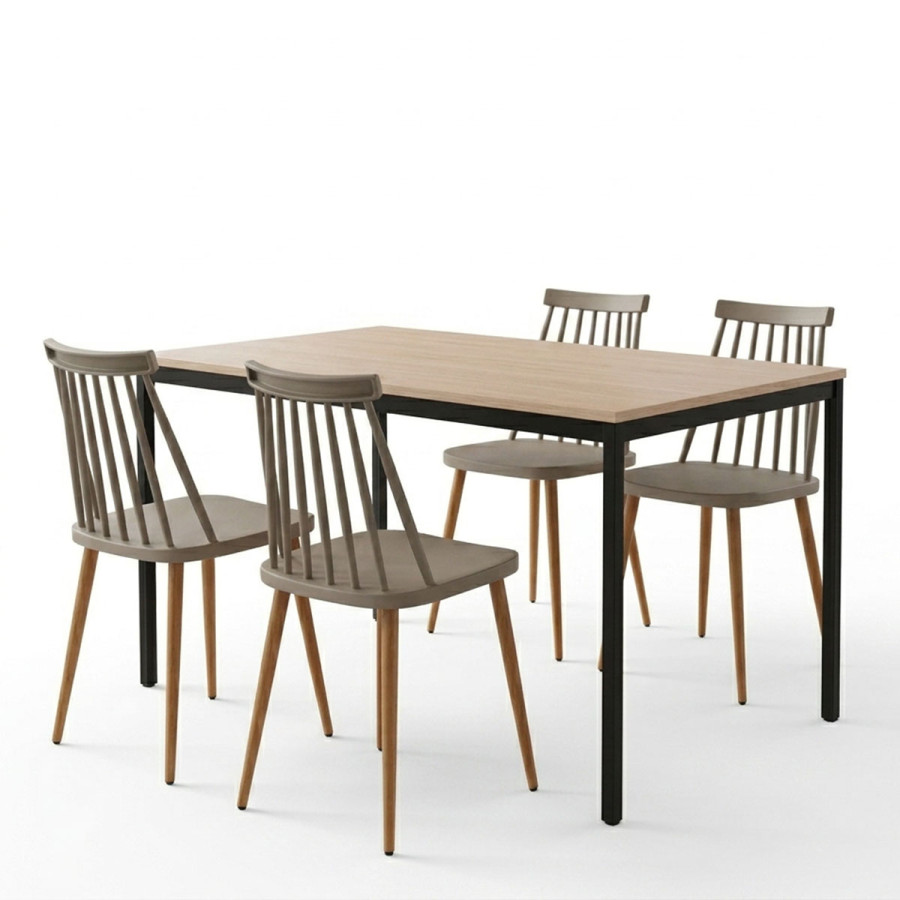 Set ngrënieje me karrige Aurora moka dhe tavolinë Faragio e zezë në nuancë natyrale 120x75x75cm Set 5 copë