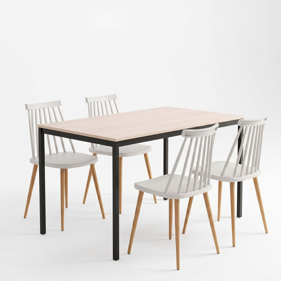 Set ngrënieje me karrige Aurora gri dhe tavolinë Faragio e zezë me nuancë natyrale 120x75x75cm Set 5 copë