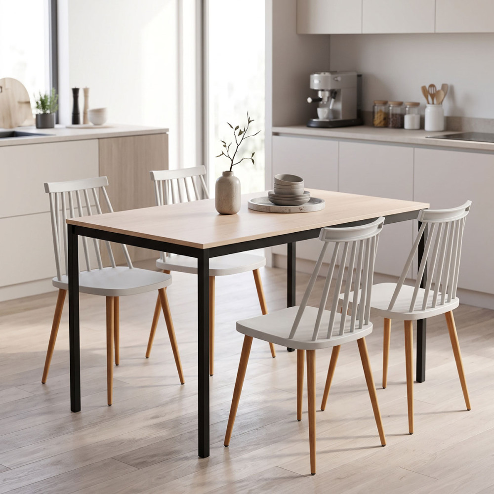 Set ngrënieje me karrige Aurora gri dhe tavolinë Faragio e zezë me nuancë natyrale 120x75x75cm Set 5 copë