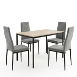 Tavolinë ngrënieje me karrige Parker gri dhe tavolinë Faragio e zezë me nuancë natyrale 120x75x75cm Set 5 copë