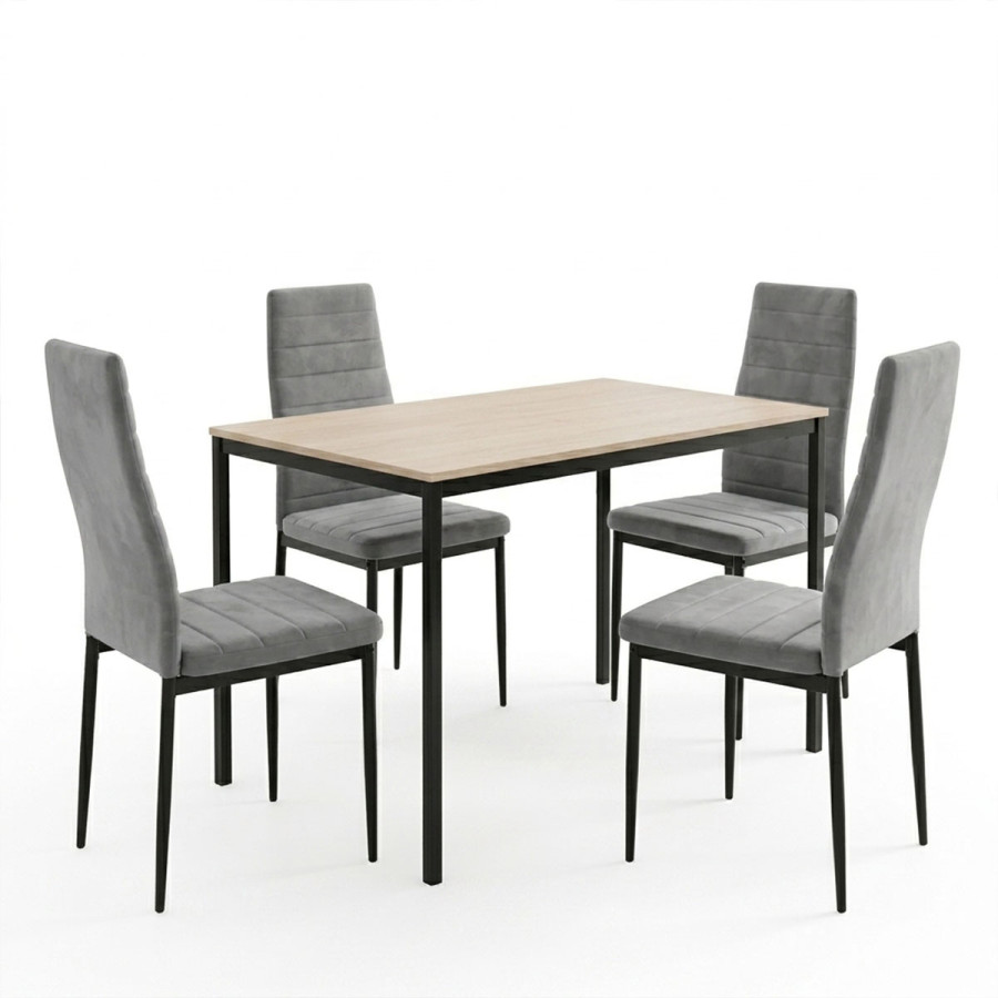 Tavolinë ngrënieje me karrige Parker gri dhe tavolinë Faragio e zezë me nuancë natyrale 120x75x75cm Set 5 copë