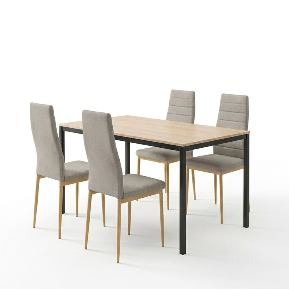 Tavolinë Ngrënie me Karrige Parker bezhë dhe Tavolinë Faragio e zezë me nuancë natyrale 120x75x75cm Set 5 copë