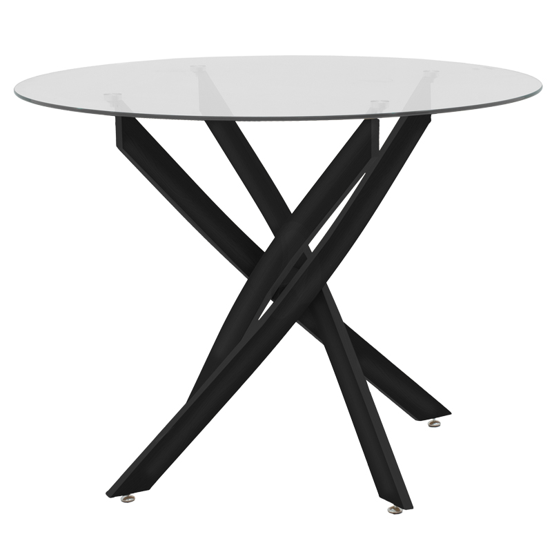 Dhomë ngrënieje me karrige Julita gri dhe tavolinë Antoro xham me metal të zi Φ80x75cm set 5 copë