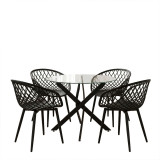 Dhomë ngrënieje me karrige të zeza Ezra dhe tavolinë xhami Antoro me metal të zi Φ80x75cm Set 5 copë