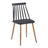 Set ngrënieje Aurora me karrige të zeza dhe tavolinë xhami Antoro me bazë kromi Ø80x75cm Set 5-copësh