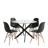 Set ngrënie me karrige Julita të zeza dhe tavolinë xhami Antoro me metal të zi Φ100x75cm Set 5 copë