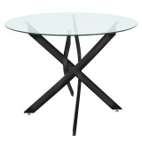 Set ngrënieje me karrige Julita gri dhe tavolinë Antoro xham me metal të zi Φ100x75cm Set 5 copë