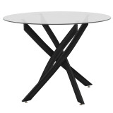 Set ngrënieje me karrige Aurora gri dhe tavolinë Antoro xham me metal të zi Φ100x75cm Set 5 copë