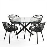 Set ngrënieje me karrige të zeza Ezra dhe tavolinë xhami Antoro me metal të zi Φ100x75cm Set 5 copë