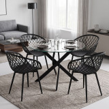 Set ngrënieje me karrige të zeza Ezra dhe tavolinë xhami Antoro me metal të zi Φ100x75cm Set 5 copë