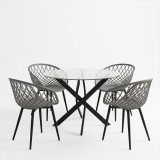 Set ngrënieje me karrige antracit Ezra dhe tavolinë xhami Antoro me metal të zi Φ100x75cm Set 5 copë