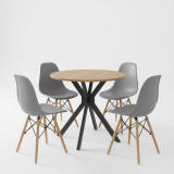 Set ngrënieje Julita me karrige gri dhe tavolinë Xuson me përfundim natyral Ø80x75cm Set 5-copësh