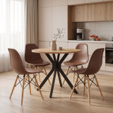 Set ngrënieje Julita me karrige kafe dhe tavolinë Xuson me përfundim natyral Ø80x75cm Set 5-copësh