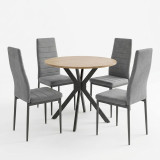 Set ngrënieje Parker me karrige gri dhe tavolinë Xuson me përfundim natyral Ø80x75cm Set 5-copësh
